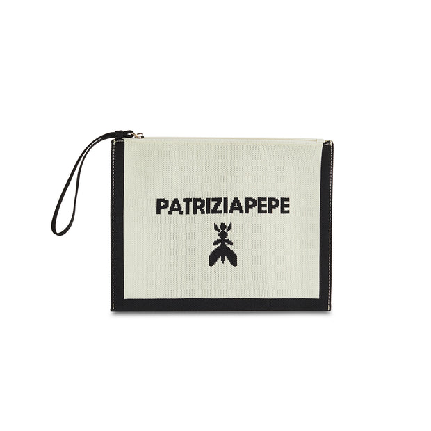 Medium Jacquard Clutch Bag in Ecru