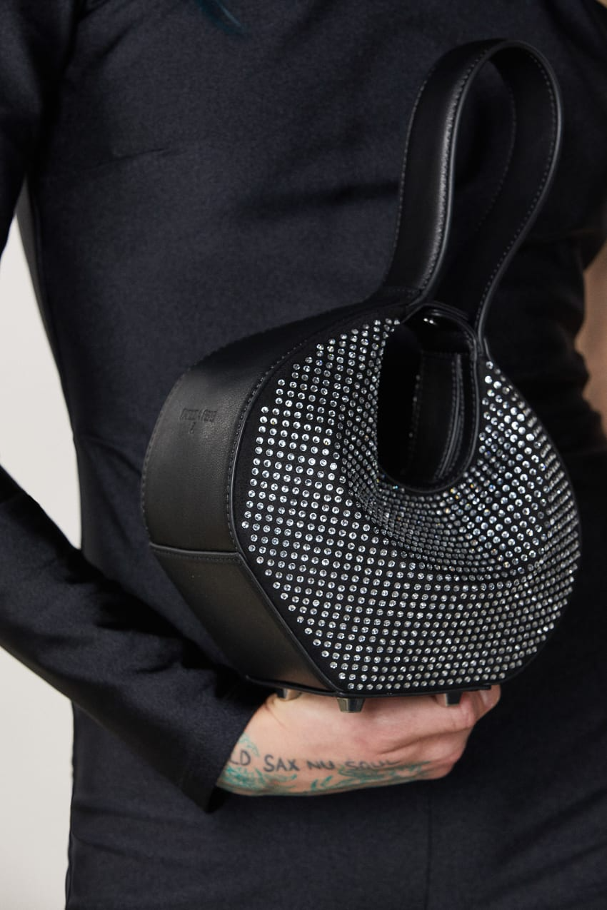 Rhinestone Bangle Bag in Nero