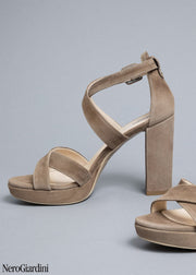 NeroGiardini E012201D Taupe Suede Heels | Dimario Italian Shoes Perth WA