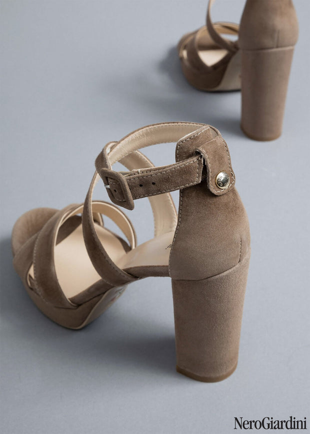 NeroGiardini E012201D Taupe Suede Heels | Dimario Italian Shoes Perth WA